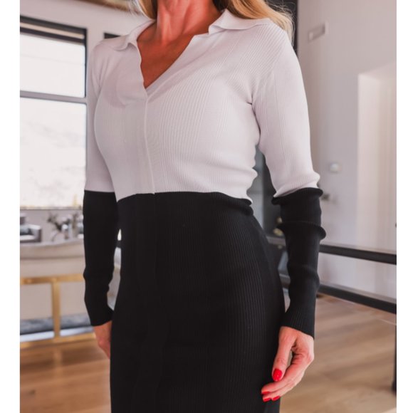REMAIN Birger Christensen Joy Two-Tone Knit Midi Dress Size 8 NWOT - Picture 4 of 12